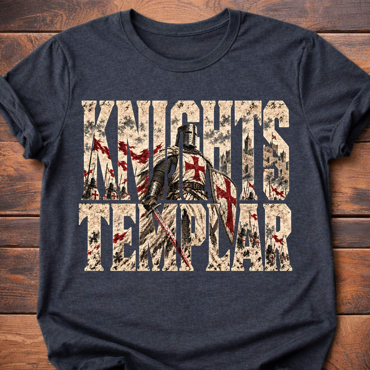 Knights Templar Medieval Crusader graphic t-shirt - Dark Heather