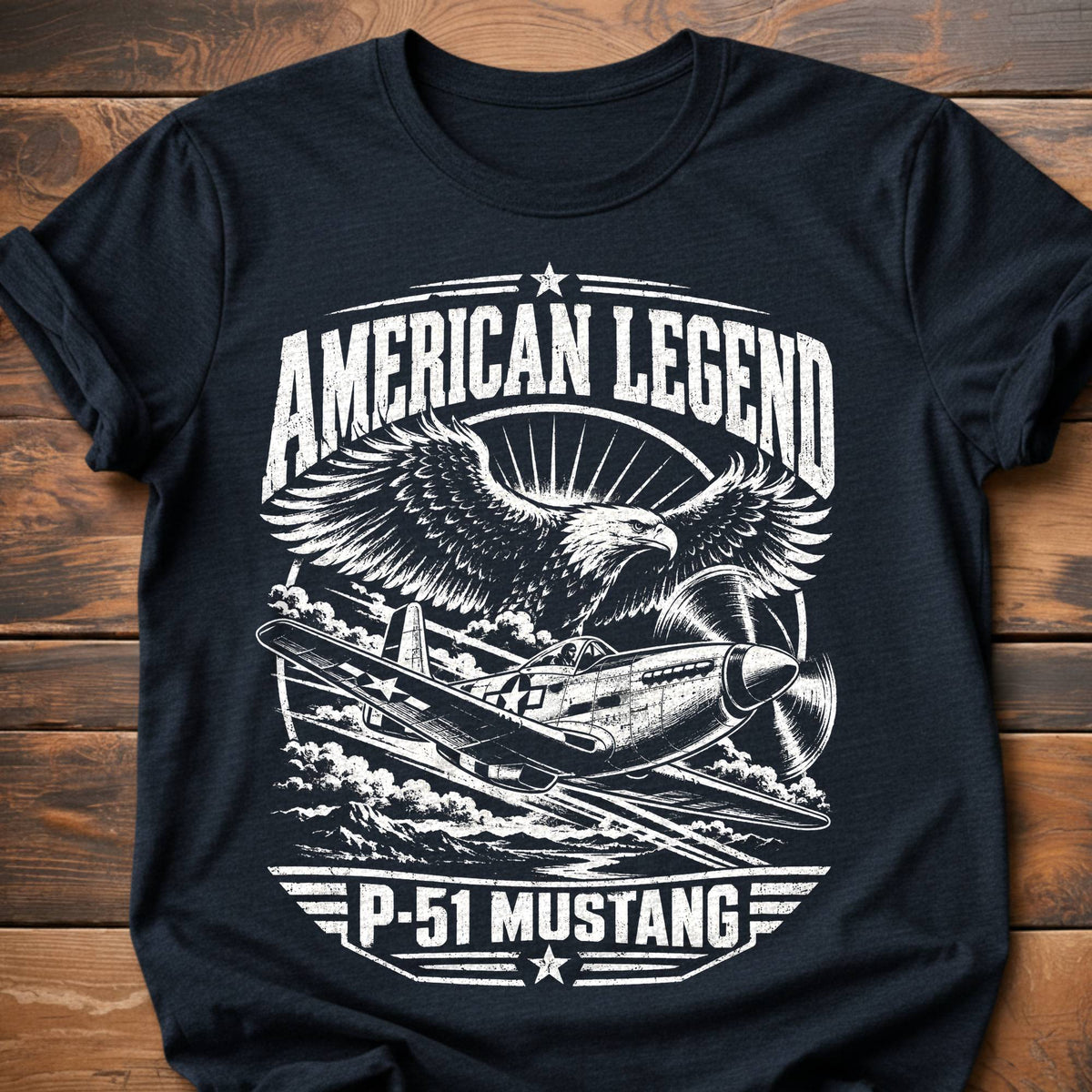 American Legend P51 Mustang T-Shirt - Heather Navy