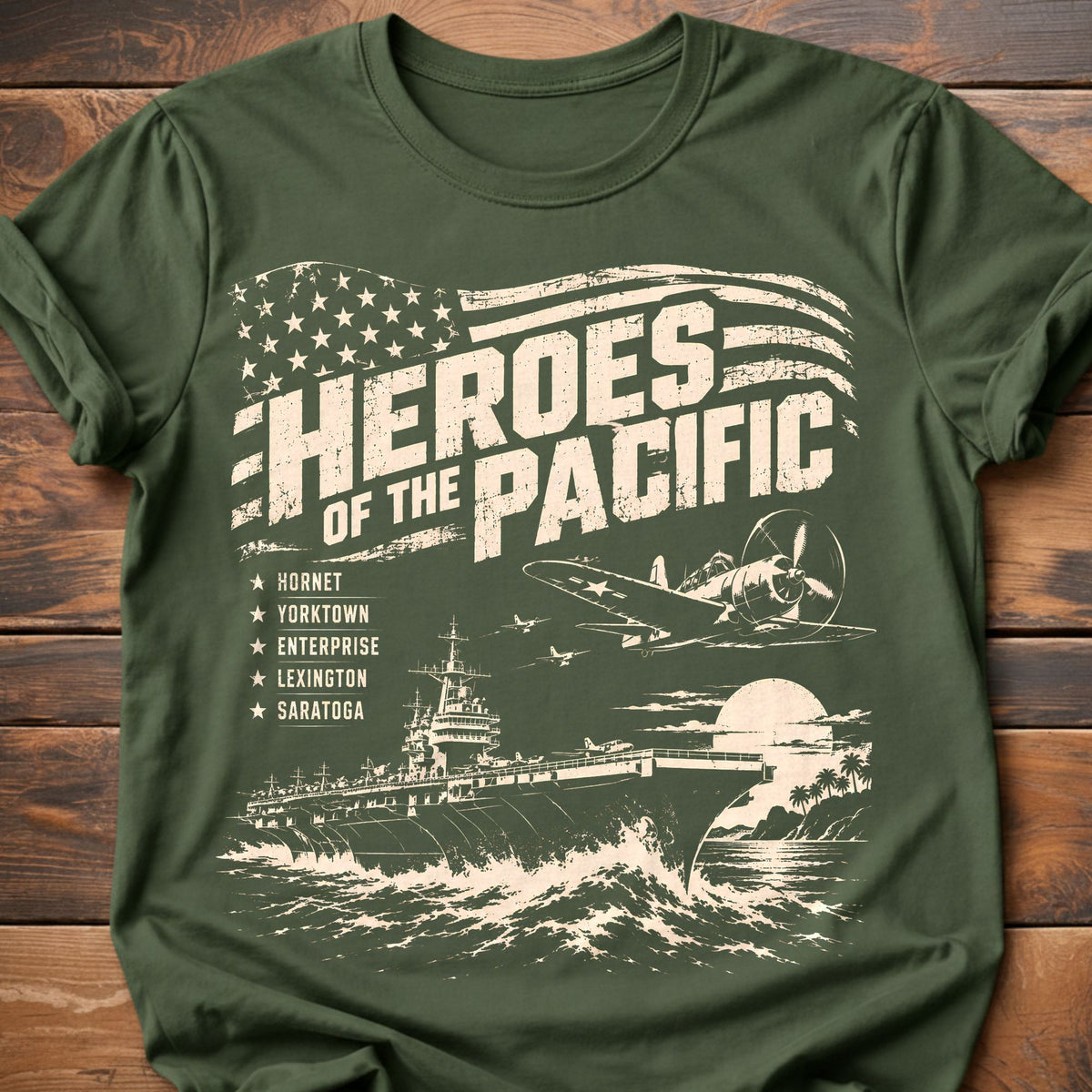 Heroes of the Pacific T-Shirt - Military Green