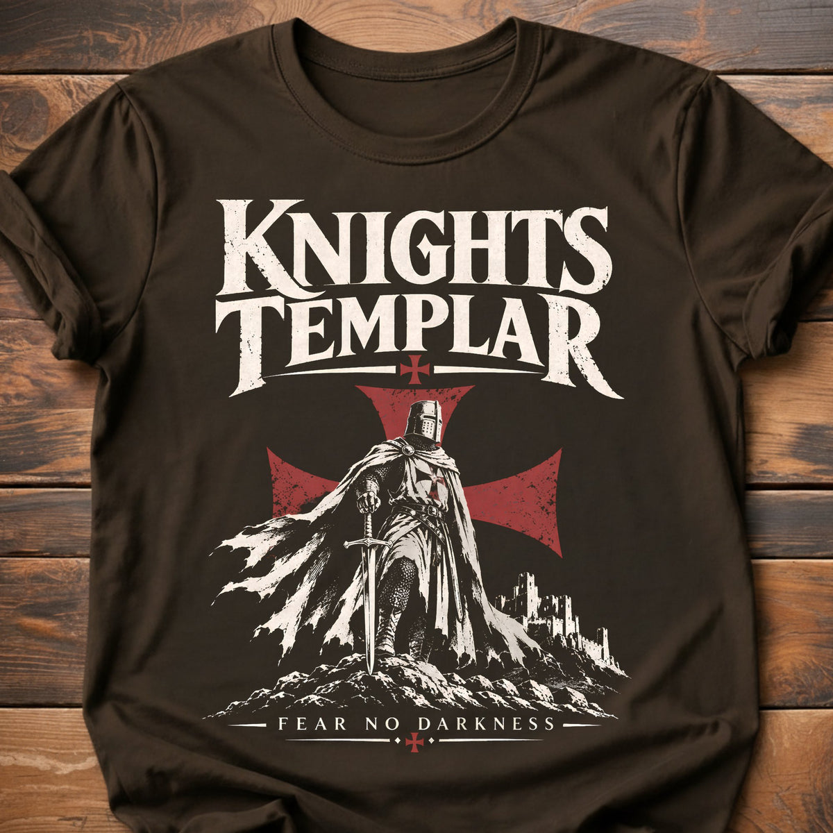 Knights Templar Fear No Darkness Graphic T-Shirt - Dark Chocolate