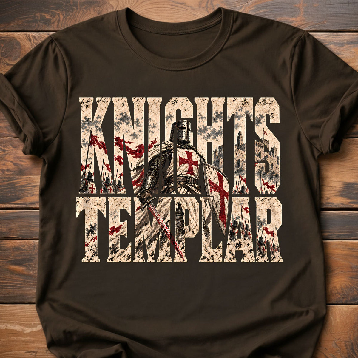 Knights Templar Medieval Crusader graphic t-shirt - Dark Chocolate