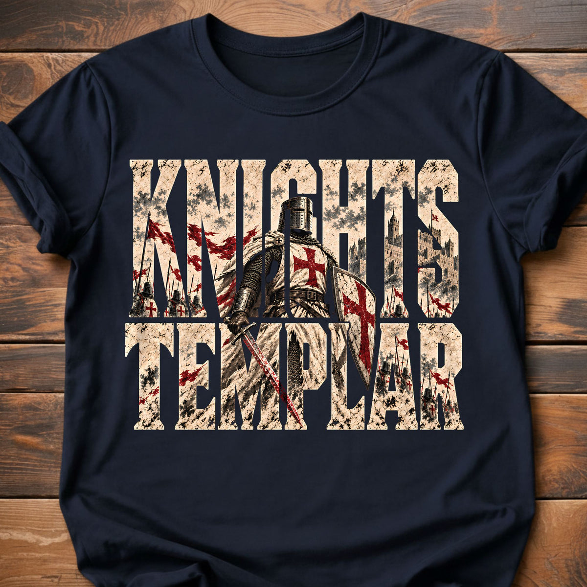 Knights Templar Medieval Crusader graphic t-shirt - Navy