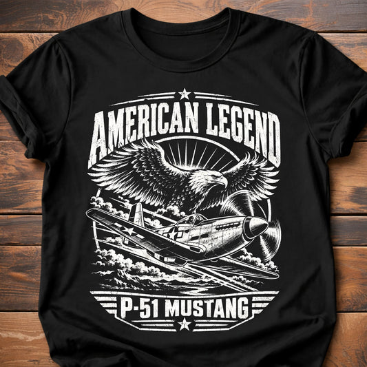 American Legend P51 Mustang T-Shirt - Black