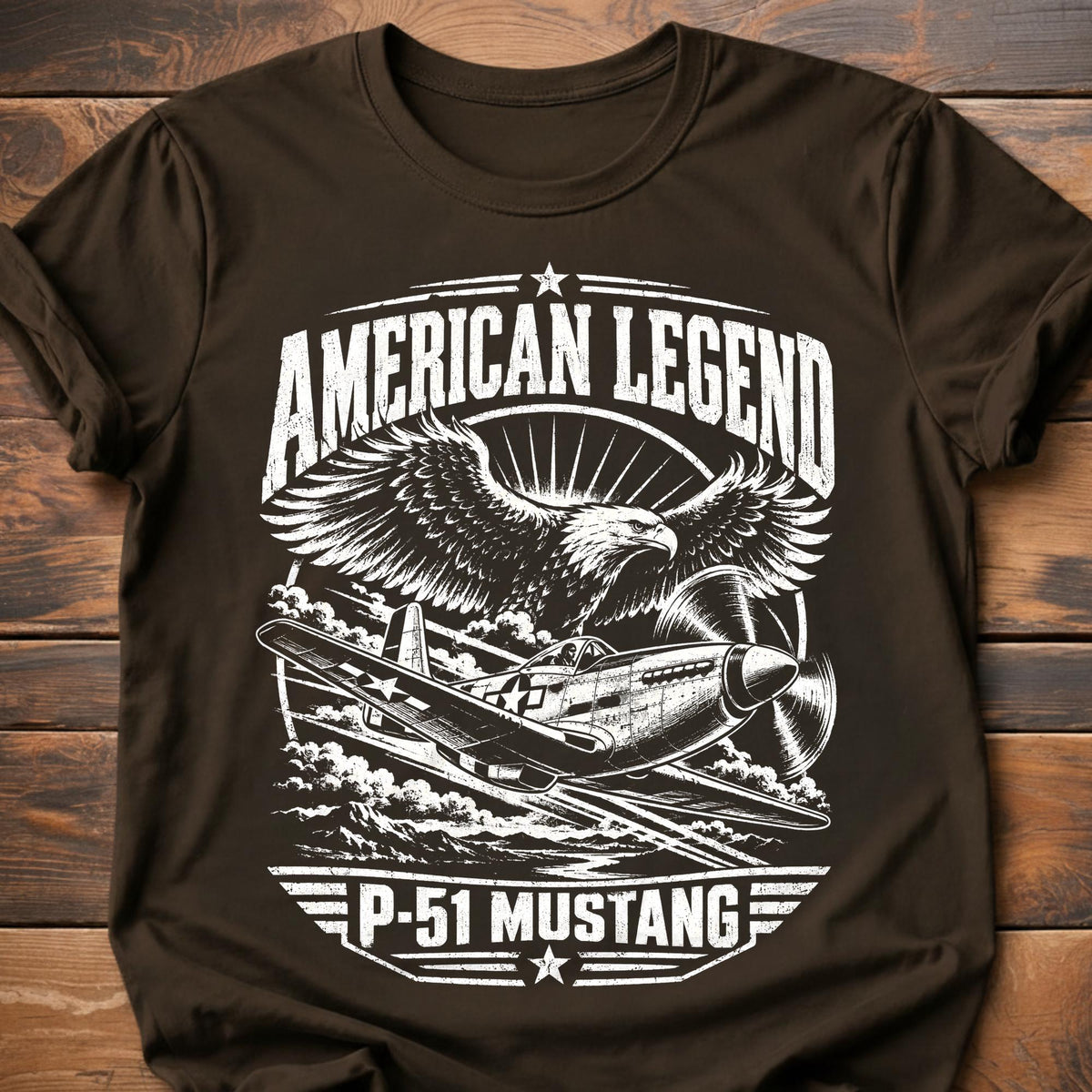 American Legend P51 Mustang T-Shirt - Dark Chocolate