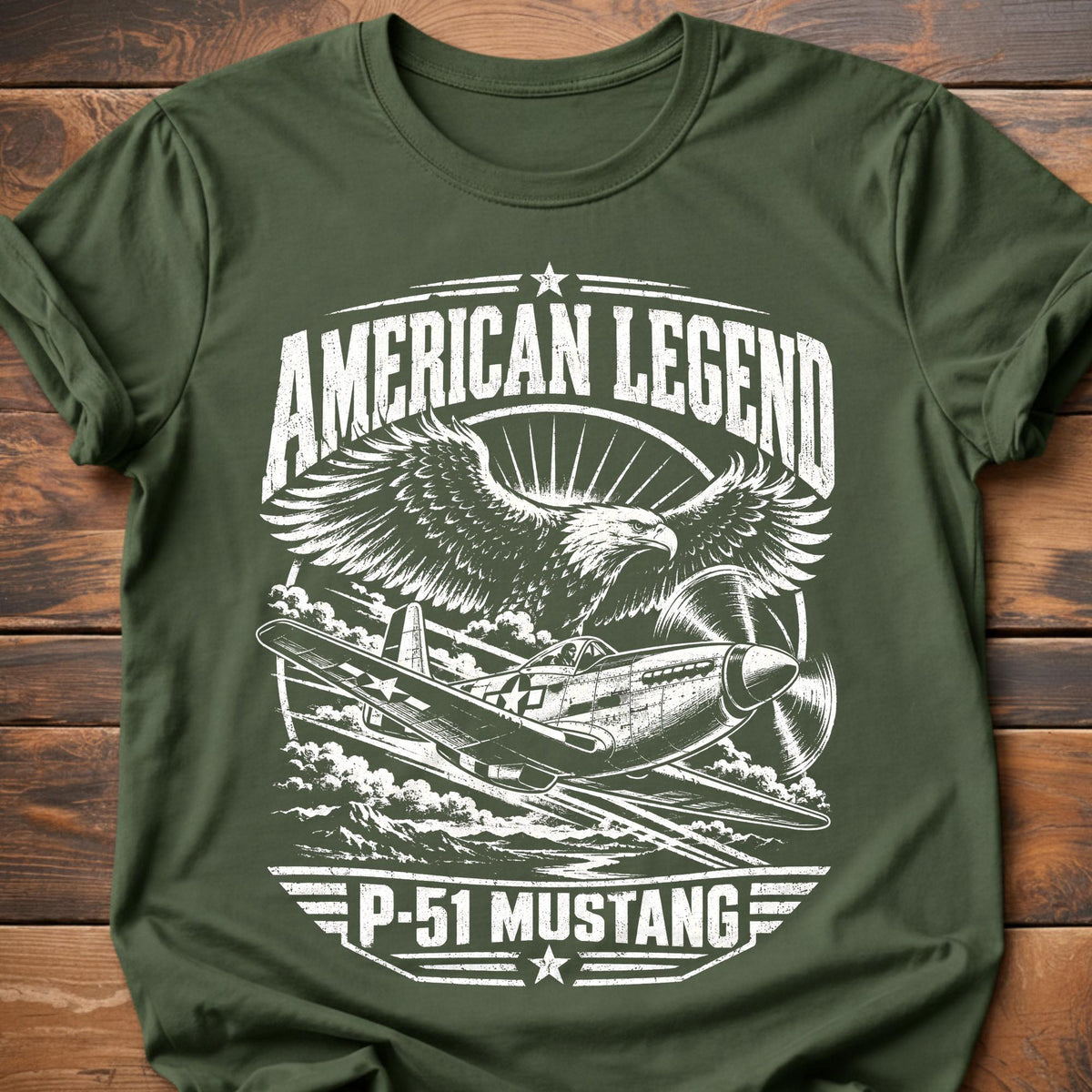American Legend P51 Mustang T-Shirt - Military Green