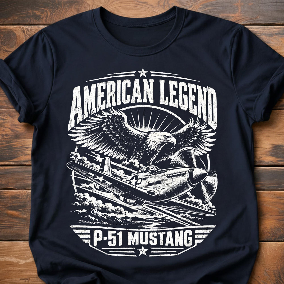 American Legend P51 Mustang T-Shirt - Navy