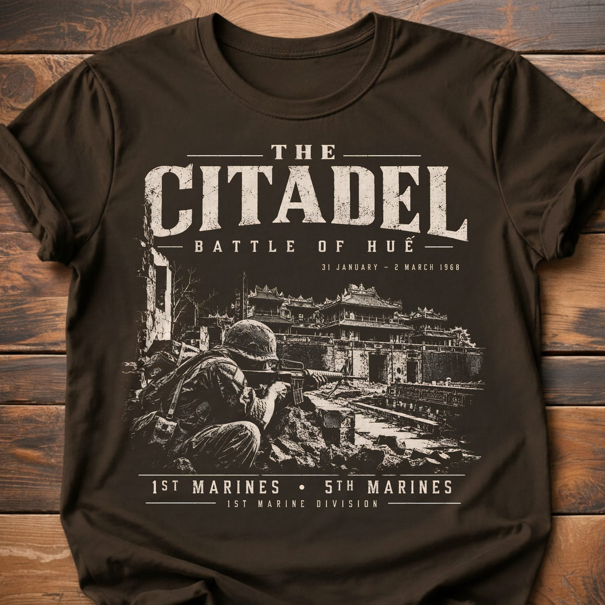 The Citadel Battle of Hue Marines Graphic T-Shirt - Dark Chocolate