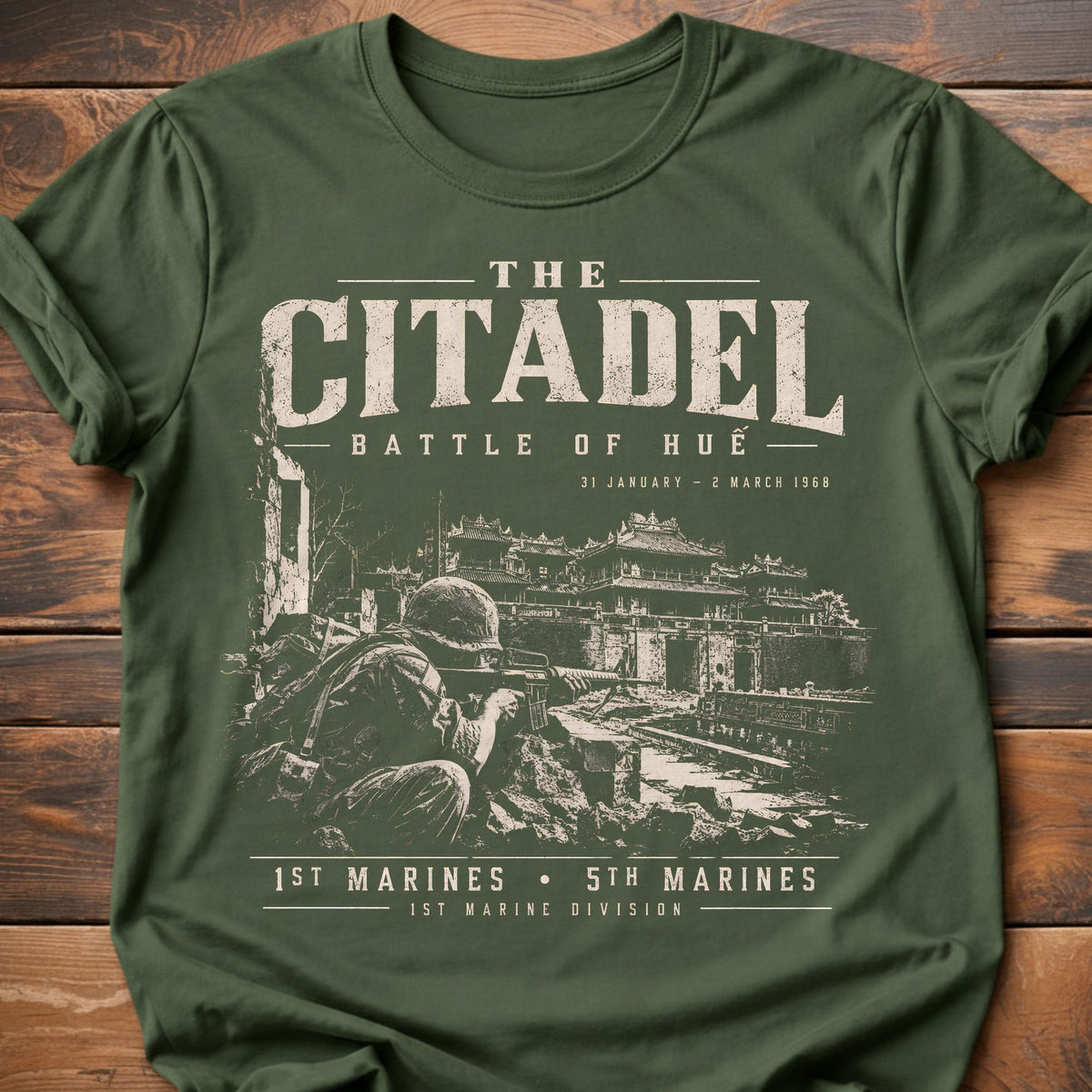 The Citadel Battle of Hue Marines Graphic T-Shirt - Military Green