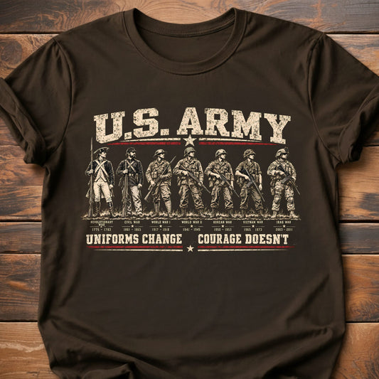 U.S. Army Uniforms Change Courage Doesn't t-shirt - Dark Chocolate